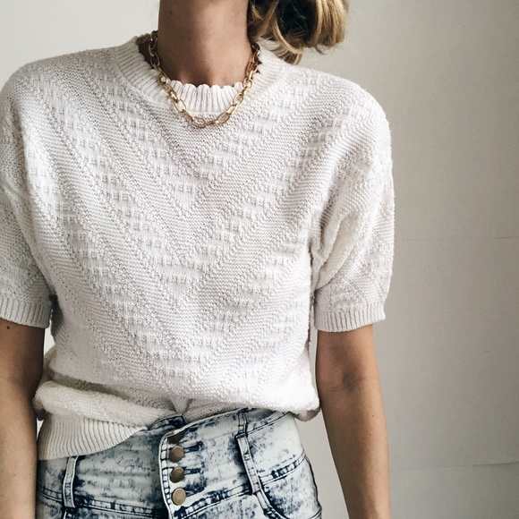Vintage Sweaters - Vintage Textured Mock Neck Knit Tee